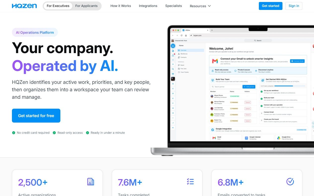 HQZen website homepage